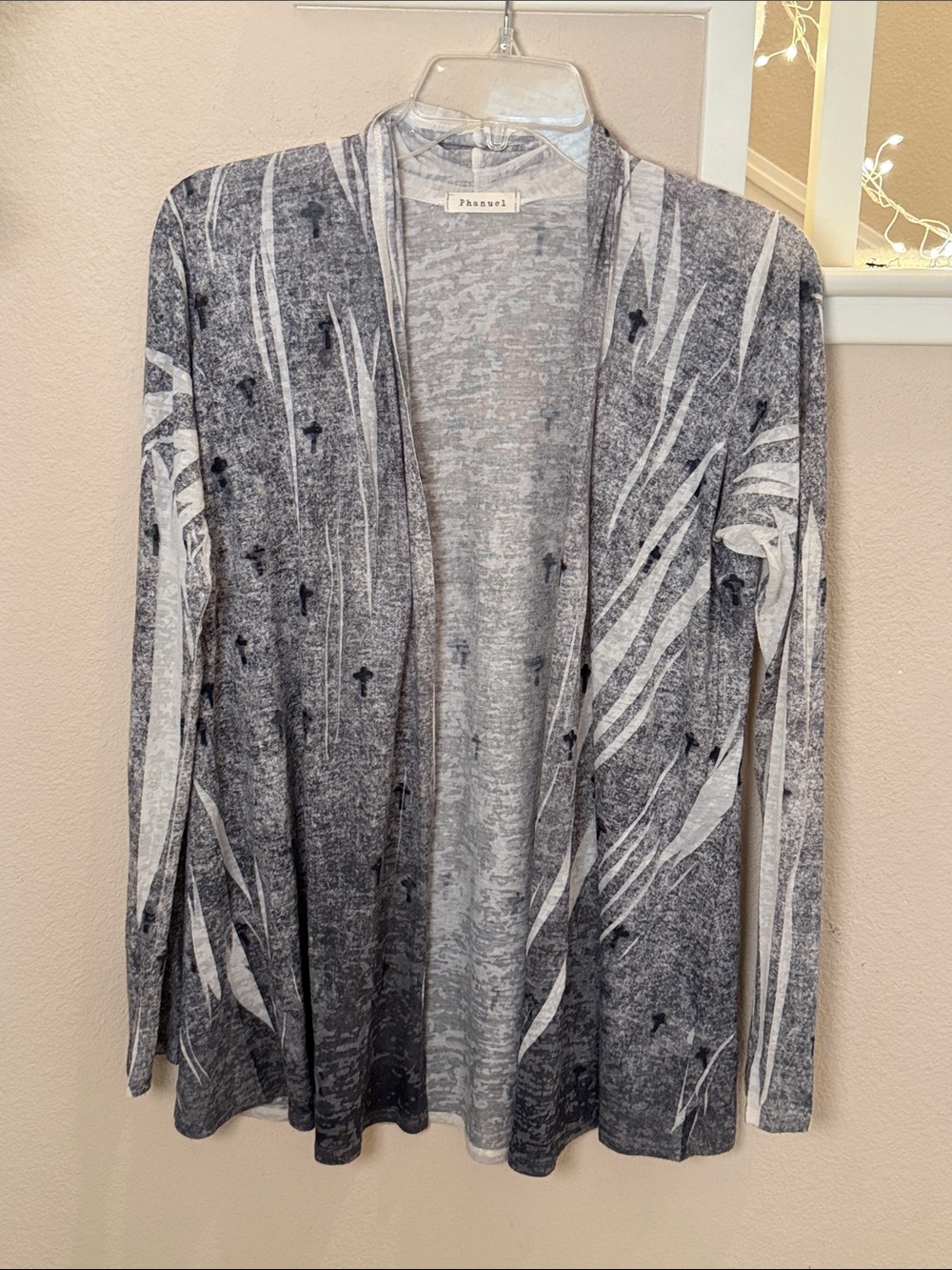 Phanuel Gray Open-Front Patterned Cardigan